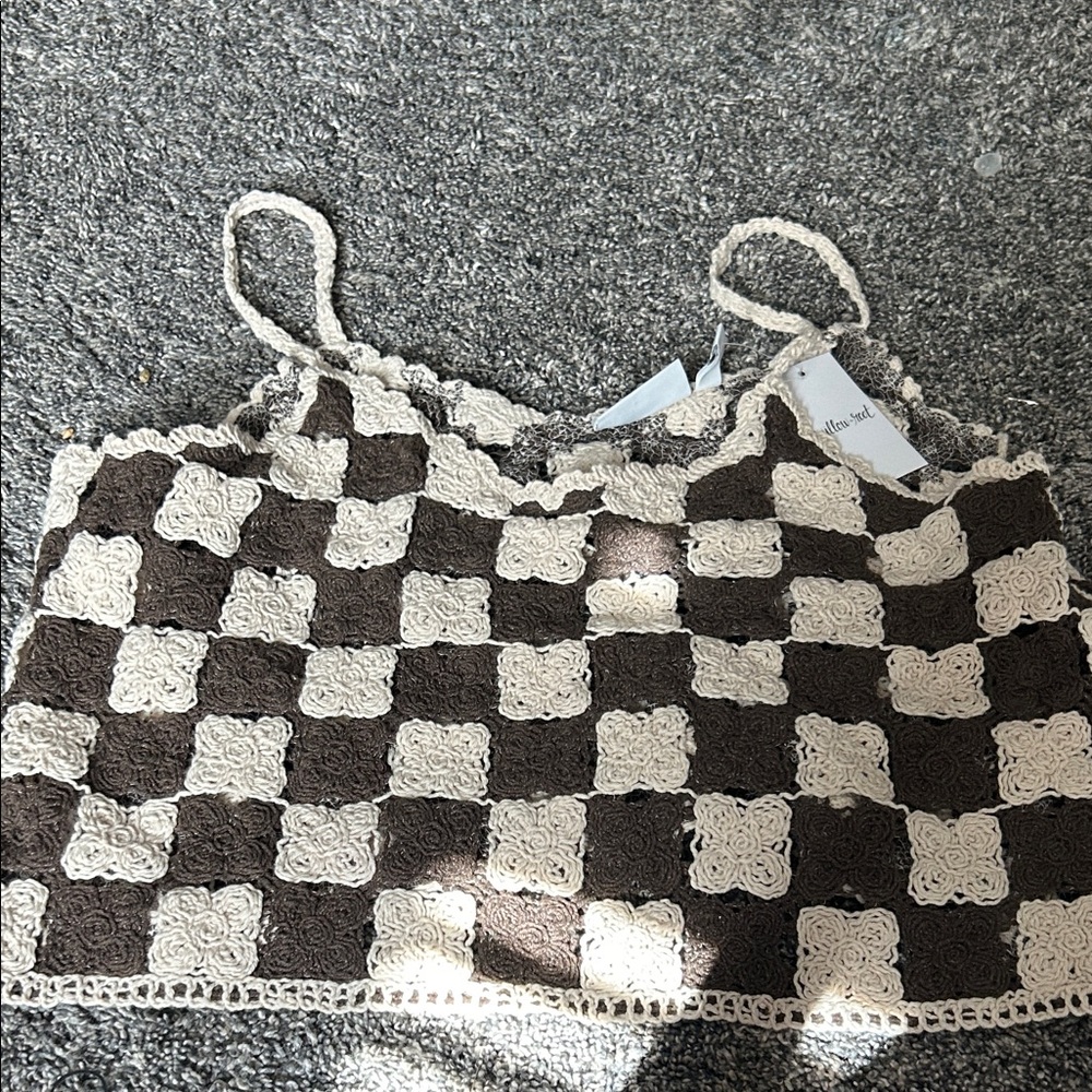 Willow Crochet Knit Top in Brown and Cream